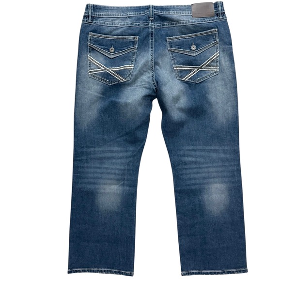 NWT TK Axel Slim Boot Jeans Mens 36x30 Blue Medium Wash Contrast Stitch Pockets - Picture 5 of 16